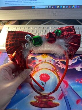 Festive Red Bow Headband with Jingle Bells
